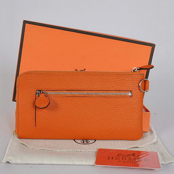 1:1 Quality Hermes Zipper Cards Wallet Togo Leather A908 Orange Replica - Click Image to Close